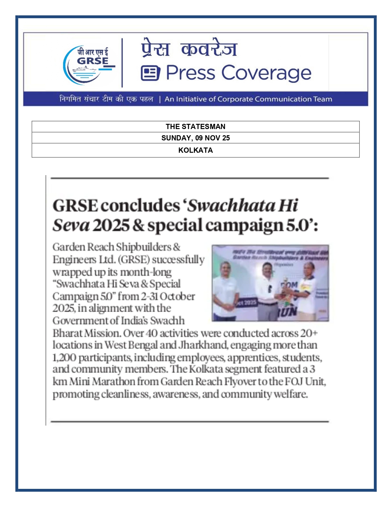  Press Coverage: 10 Nov 25:THE STATESMAN  